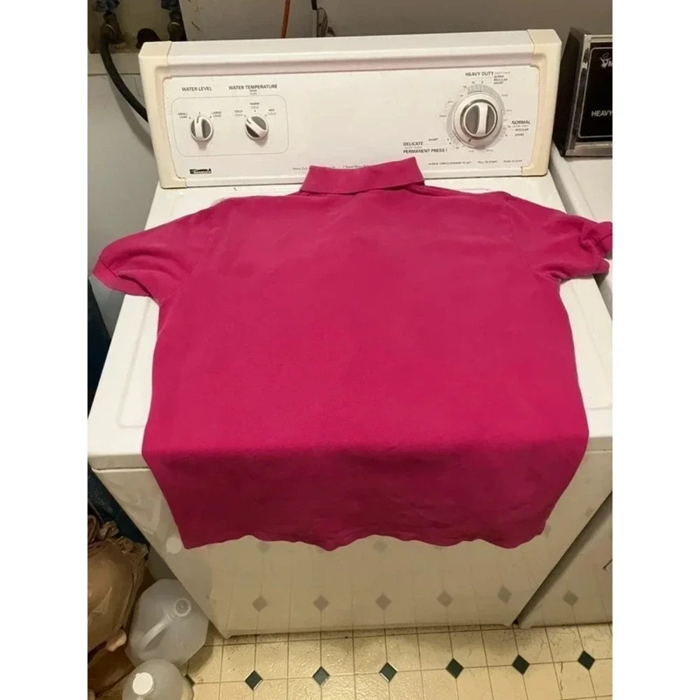 VTG Polo Ralph Lauren Hot Pink Lg Polo Button Up Golf Short Sleeve Preppy